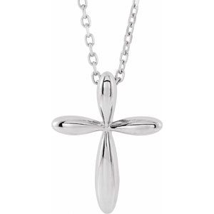 Platinum 14.65x11.2 mm Cross 16-18" Necklace