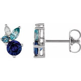 Sterling Silver Natural Blue Sapphire, Natural Aquamarine, Natural Blue Zircon & .07 CTW Natural Diamond Earrings
