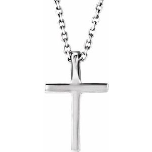 14K White Natural Emerald Petite Cross 16" Necklace