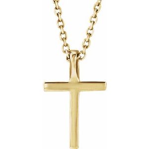 14K Yellow Natural Emerald Petite Cross 16" Necklace