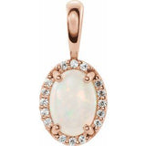 14K Rose Natural White Opal & .04 CTW Natural Diamond Halo-Style Pendant