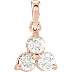 14K Rose 1/3 CTW Natural Diamond Three-Stone Pendant