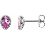 14K White Natural Pink Sapphire Earrings