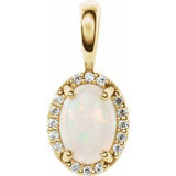 14K Yellow Natural White Opal & .04 CTW Natural Diamond Halo-Style Pendant