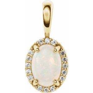 14K Yellow Natural White Opal & .04 CTW Natural Diamond Halo-Style Pendant
