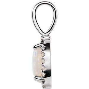 14K White Natural White Opal & .04 CTW Natural Diamond Halo-Style Pendant