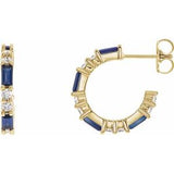 14K Yellow Lab-Grown Blue Sapphire & 1/2 CTW Natural Diamond 17.2 mm Hoop Earrings