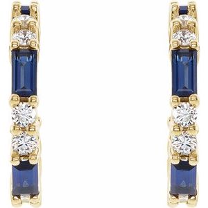 14K Yellow Lab-Grown Blue Sapphire & 1/2 CTW Natural Diamond 17.2 mm Hoop Earrings