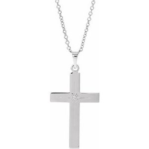 14K White .01 CT Natural Diamond Cross 18" Necklace