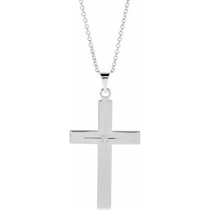 14K White .01 CT Natural Diamond Cross 18" Necklace