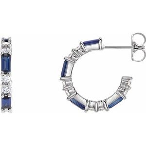 Sterling Silver Natural Blue Sapphire & 1/2 CTW Natural Diamond 17.2 mm Hoop Earrings