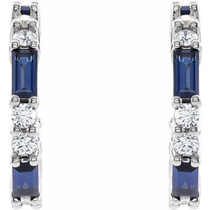 Platinum Natural Blue Sapphire & 1/2 CTW Natural Diamond 17.2 mm Hoop Earrings