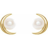 14K Yellow Cultured White Freshwater Pearl Earrings