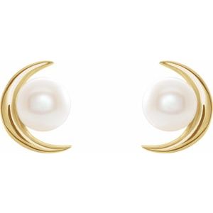 14K Yellow Cultured White Freshwater Pearl Earrings