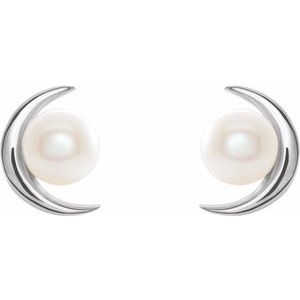 Platinum Cultured White Freshwater Pearl Earrings