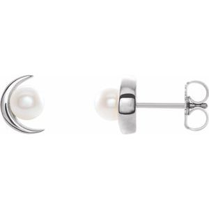 Platinum Cultured White Freshwater Pearl Earrings