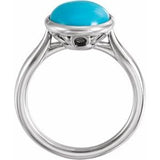 14K White 12x10 mm Natural Turquoise Cabochon Ring