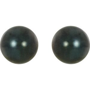 14K Yellow 7 mm Cultured Black Akoya Pearl Earrings
