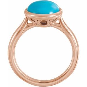14K Rose 12x10 mm Natural Turquoise Cabochon Ring
