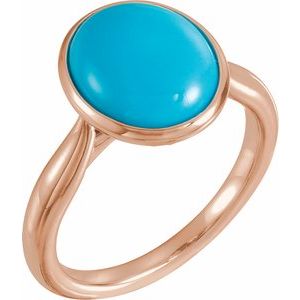 14K Rose 12x10 mm Natural Turquoise Cabochon Ring