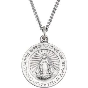 Sterling Silver 12 mm Miraculous Medal 18" Necklace