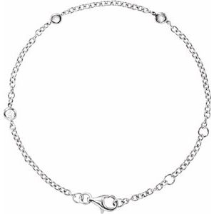 14K White 1/6 CTW Natural Diamond Bezel-Set 3-Station 5 1/2-7" Bracelet