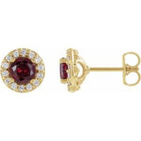 14K Yellow 4 mm Natural Ruby & 1/8 CTW Natural Diamond Earrings