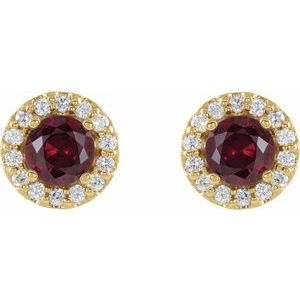 14K Yellow 4 mm Natural Ruby & 1/8 CTW Natural Diamond Earrings