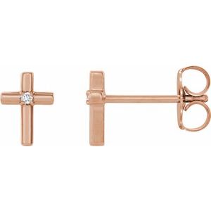 14K Rose .01 CTW Natural Diamond Cross Earrings