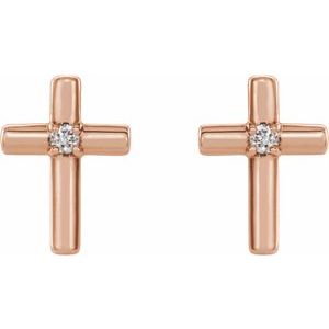 14K Rose .01 CTW Natural Diamond Cross Earrings