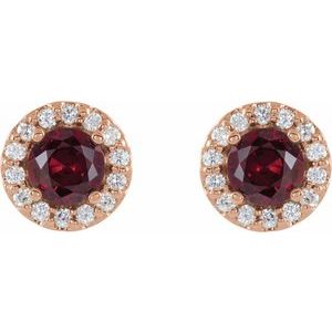 14K Rose 4 mm Lab-Grown Ruby & 1/8 CTW Natural Diamond Earrings