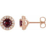 14K Rose 4 mm Lab-Grown Ruby & 1/8 CTW Natural Diamond Earrings