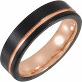 Black & 18K Rose Gold PVD Tungsten 6 mm Grooved Comfort-Fit Band Size 8.5