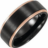 18K Rose Gold PVD & Black PVD Tungsten 8 mm Stepped-Edge Comfort-Fit Flat Band Size 7