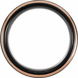 18K Rose Gold PVD & Black PVD Tungsten 8 mm Stepped-Edge Comfort-Fit Flat Band Size 8.5
