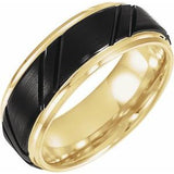 18K Yellow Gold-Plated & Black PVD Tungsten 8 mm Stepped-Edge Grooved Comfort-Fit Band Size 12