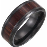 Black Titanium 8 mm Beveled-Edge Wood Inlay Comfort-Fit Band Size 9