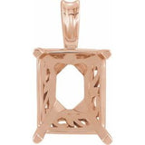 14K Rose 22x16 mm Emerald 4-Prong Laurel Scroll Pendant  Mounting