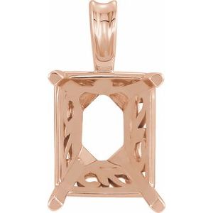 14K Rose 22x16 mm Emerald 4-Prong Laurel Scroll Pendant  Mounting