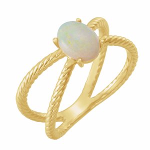 14K Yellow 8x6 mm  Natural White Opal Criss-Cross Ring
