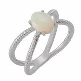14K White 8x6 mm  Natural White Opal Criss-Cross Ring