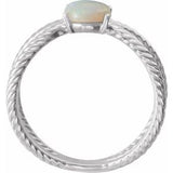 Platinum 8x6 mm  Natural White Opal Criss-Cross Ring