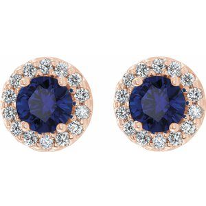 14K Rose 4 mm Lab-Grown Blue Sapphire & 1/8 CTW Natural Diamond Earrings