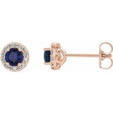 14K Rose 4 mm Lab-Grown Blue Sapphire & 1/8 CTW Natural Diamond Earrings