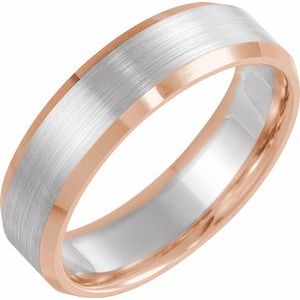 14K Rose/White/Rose 6 mm Beveled-Edge Comfort-Fit Flat Band Size 11