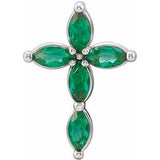 14K White Lab-Grown Emerald Cross Pendant