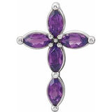 14K White Natural Amethyst Cross Pendant