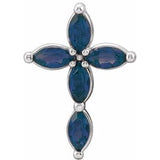 14K White Natural Blue Sapphire Cross Pendant