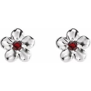 Platinum Imitation Mozambique Garnet January Birthstone Flower Earrings