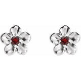 Sterling Silver Imitation Mozambique Garnet January Birthstone Flower Earrings